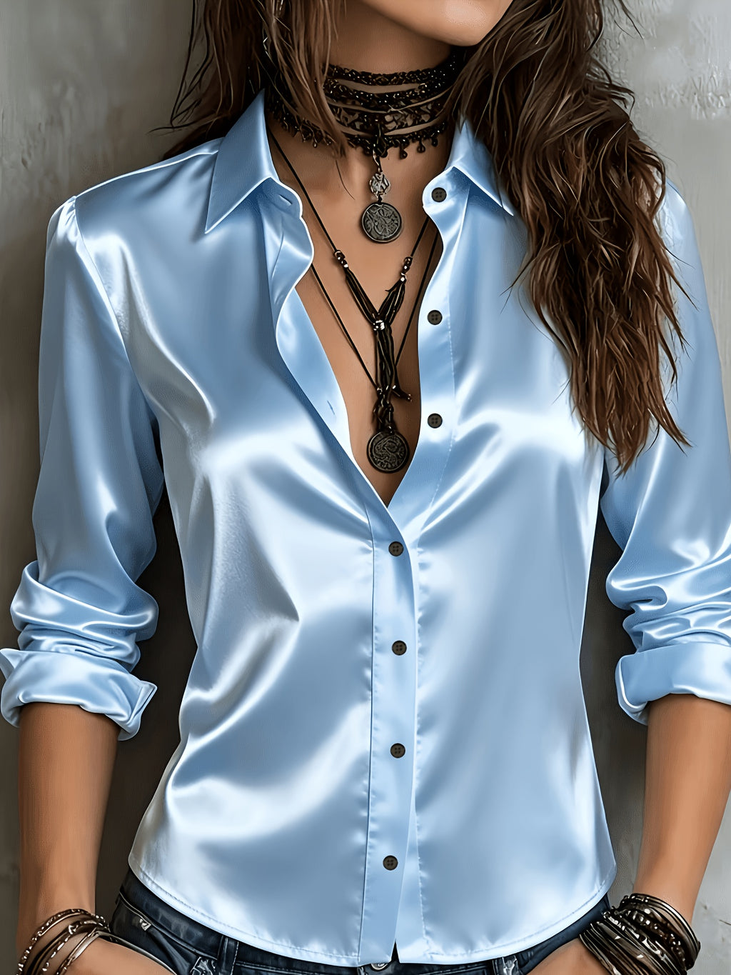 Women's Satin Button-Up Shirt