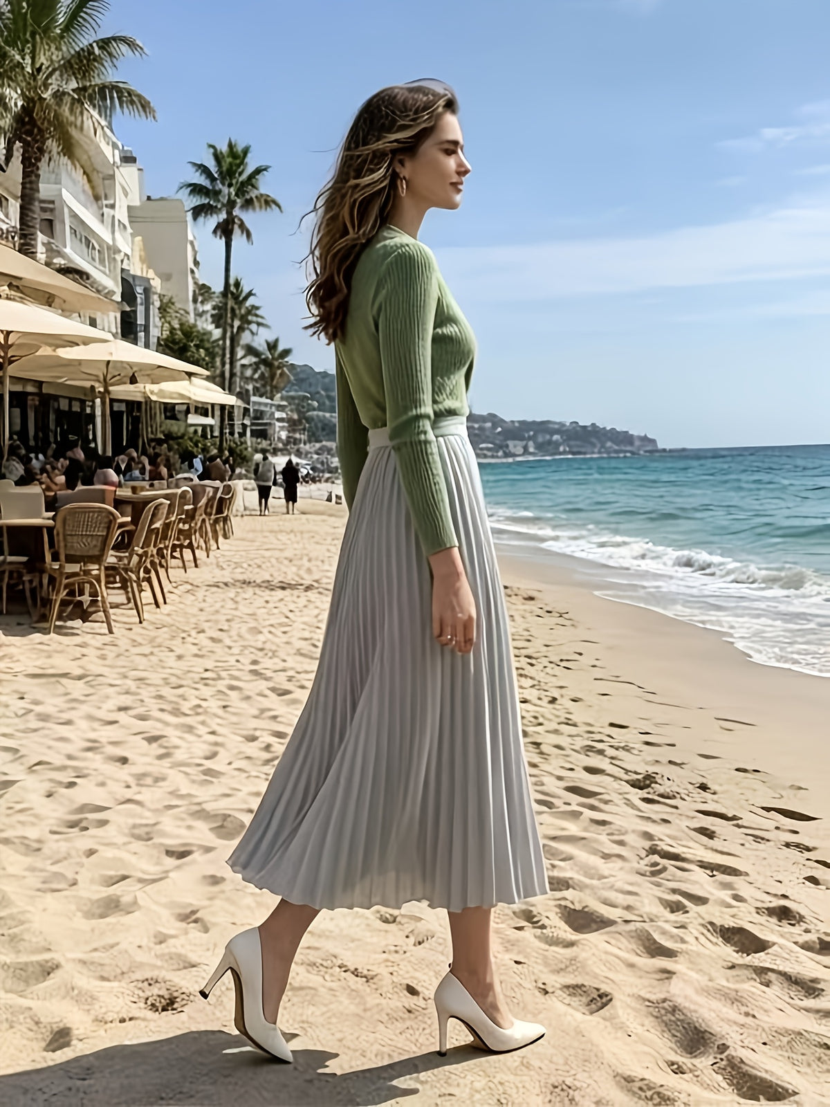 Women's High-Waist Pleated Midi Skirt