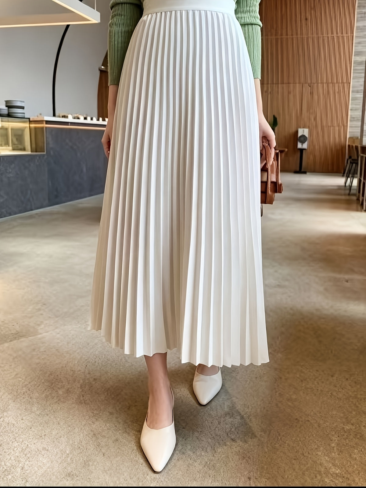 Women's High-Waist Pleated Midi Skirt