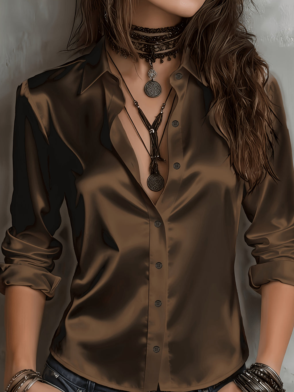 Women's Satin Button-Up Shirt
