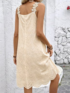 Women's Embroidered Square Neck Midi Dress