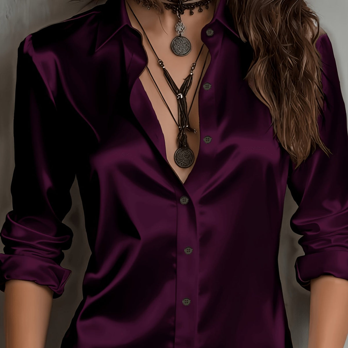 Women's Satin Button-Up Shirt