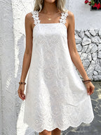 Women's Embroidered Square Neck Midi Dress