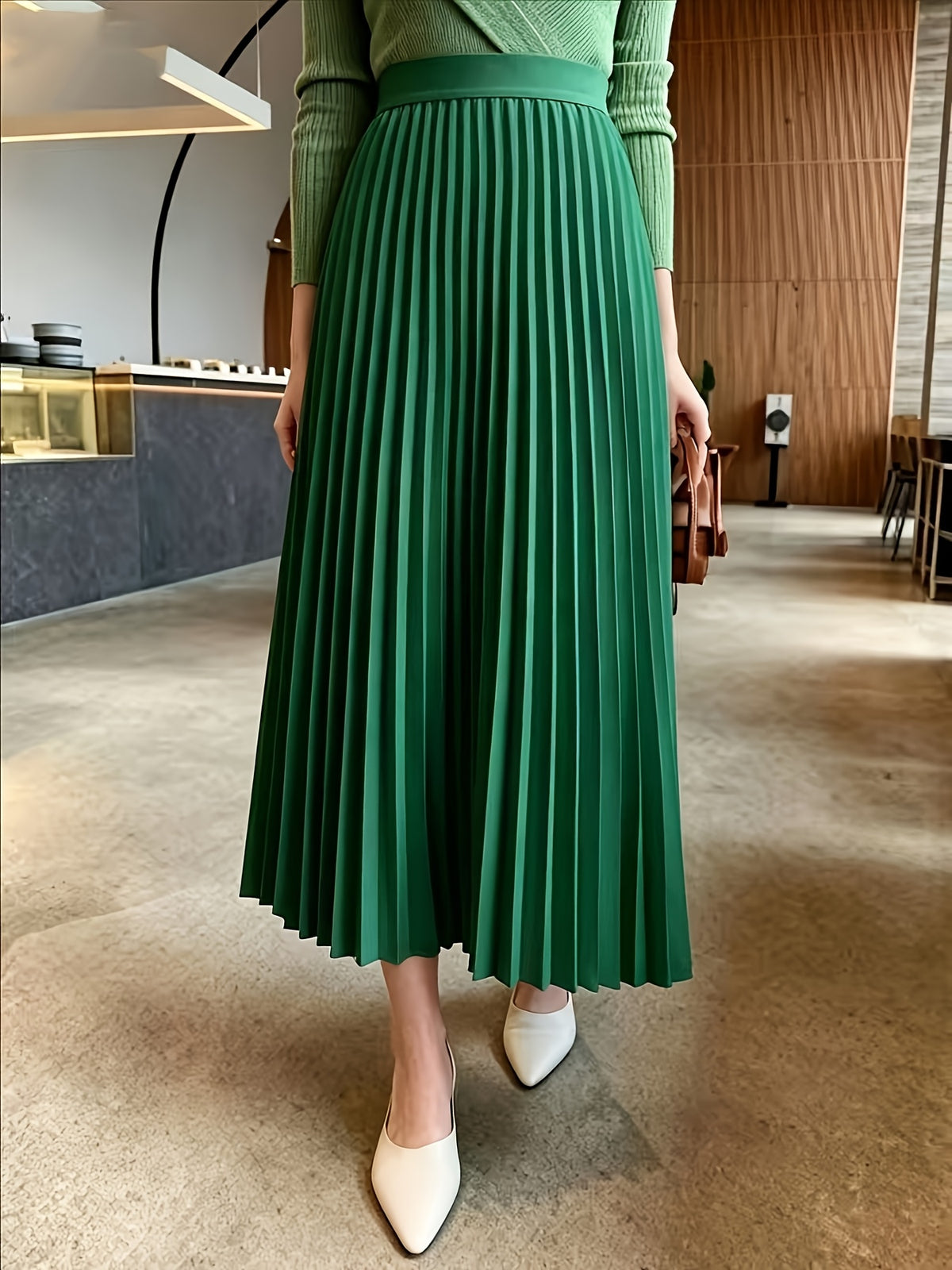 Women's High-Waist Pleated Midi Skirt