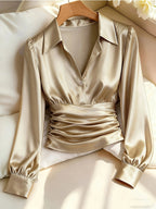 Women's Ruched Waist Long Sleeve Top