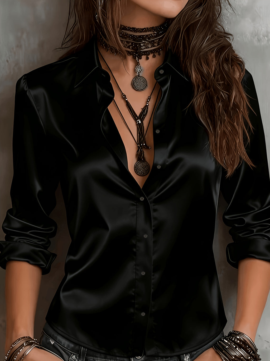 Women's Satin Button-Up Shirt