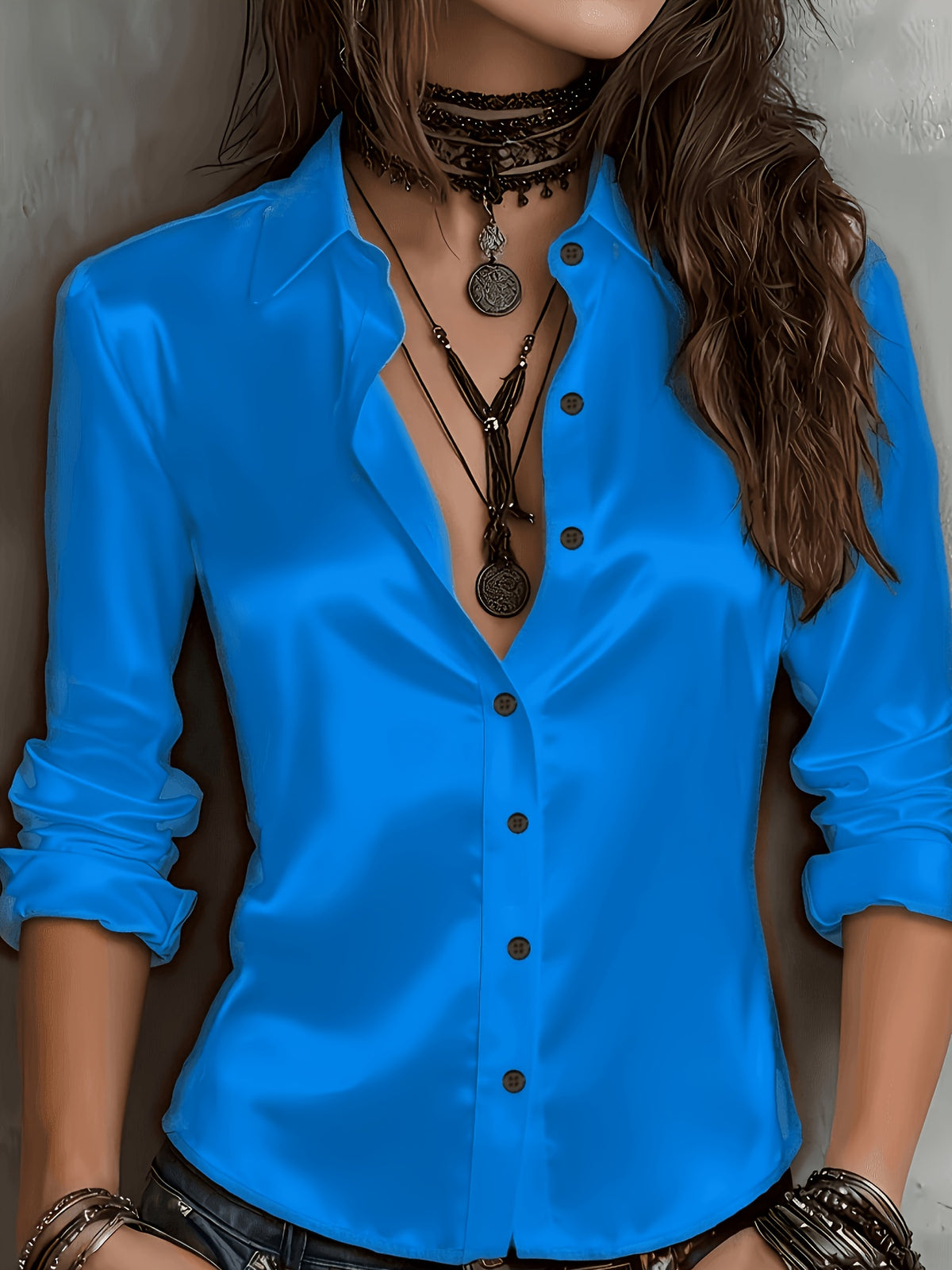 Women's Satin Button-Up Shirt
