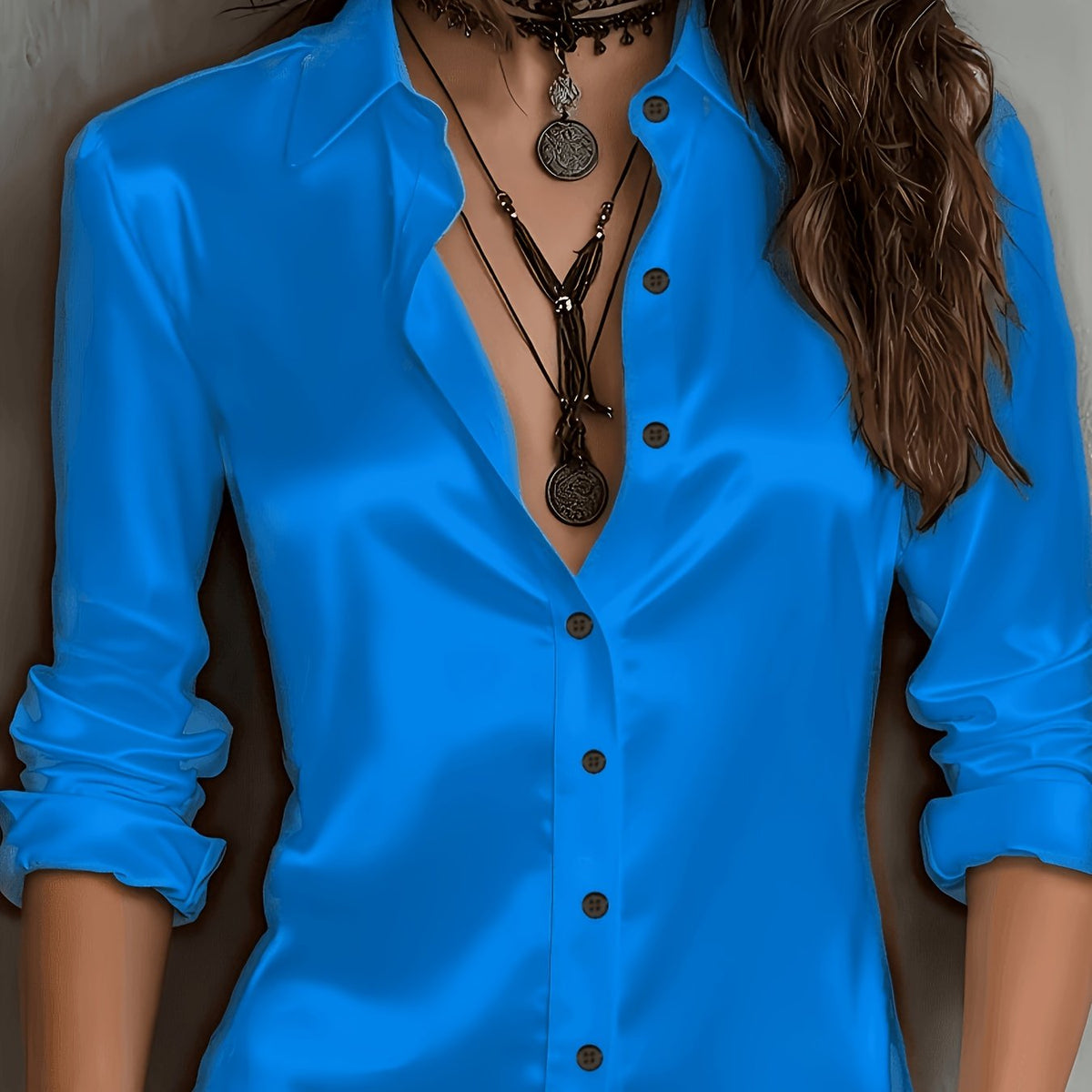 Women's Satin Button-Up Shirt