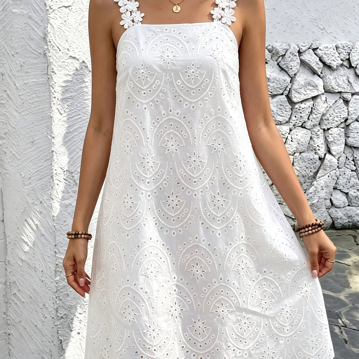 Women's Embroidered Square Neck Midi Dress
