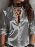 Women's Satin Button-Up Shirt