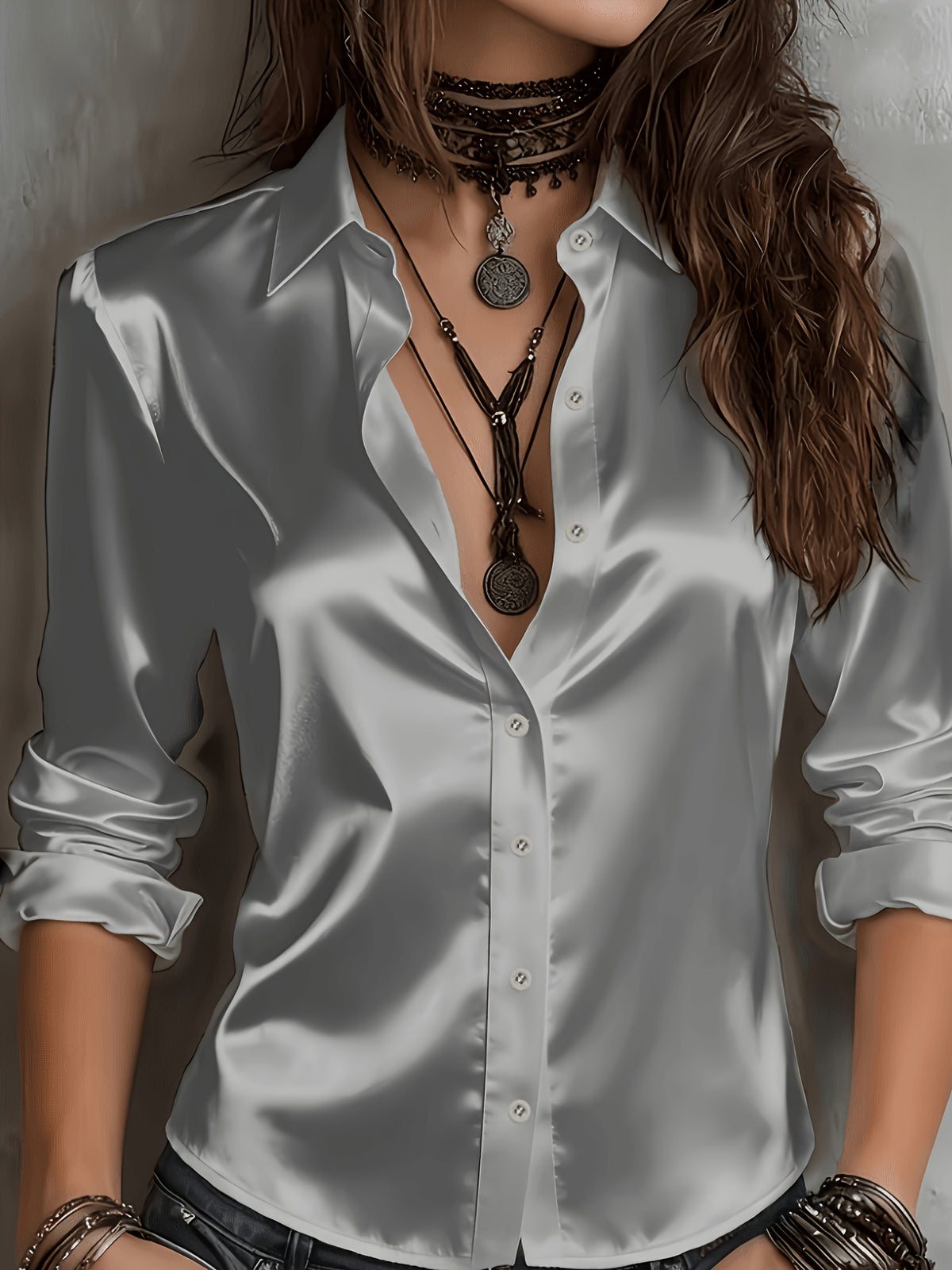 Women's Satin Button-Up Shirt