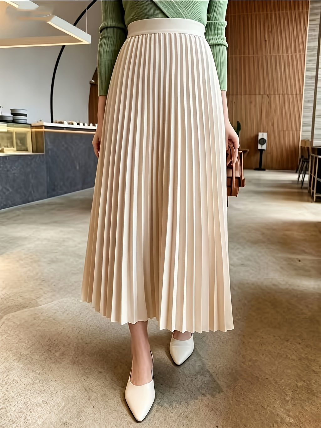 Women's High-Waist Pleated Midi Skirt