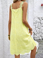 Women's Embroidered Square Neck Midi Dress