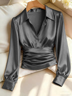 Women's Ruched Waist Long Sleeve Top