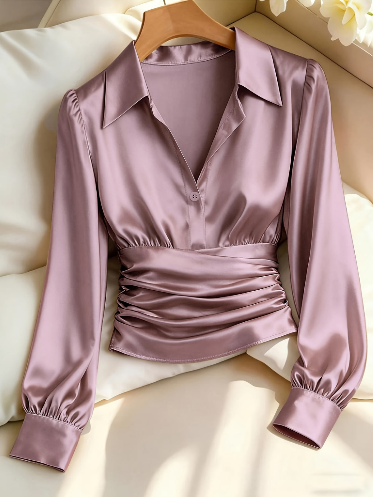 Women's Ruched Waist Long Sleeve Top