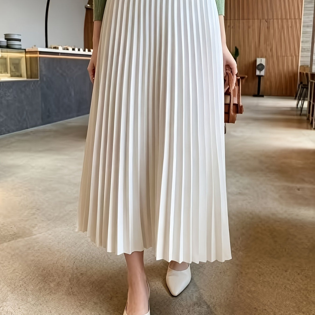 Women's High-Waist Pleated Midi Skirt