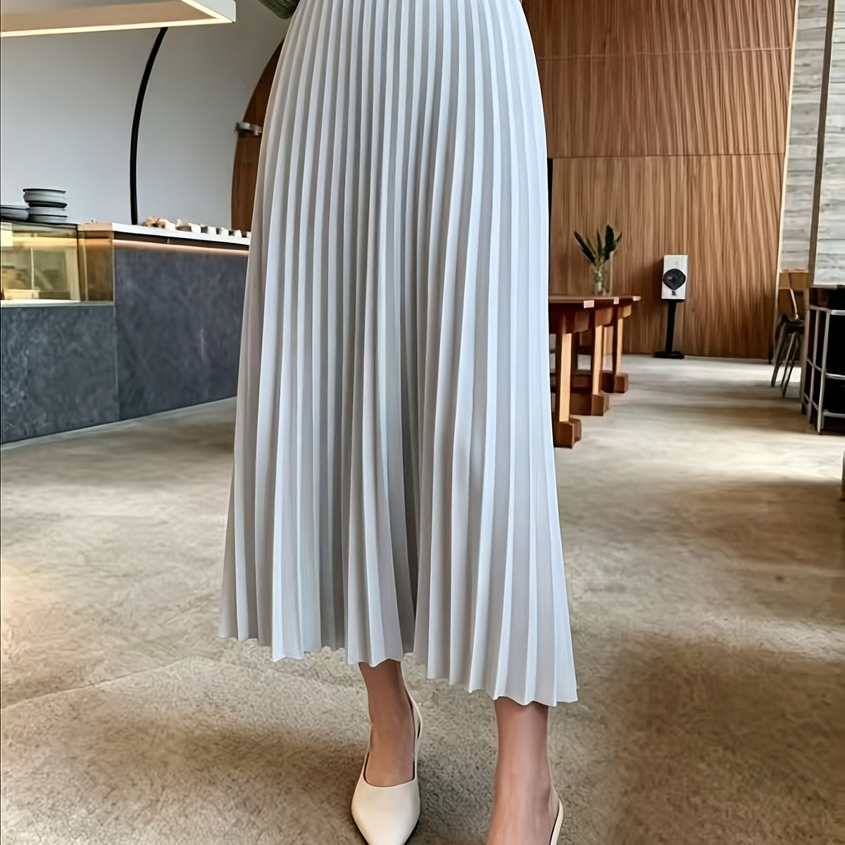 Women's High-Waist Pleated Midi Skirt
