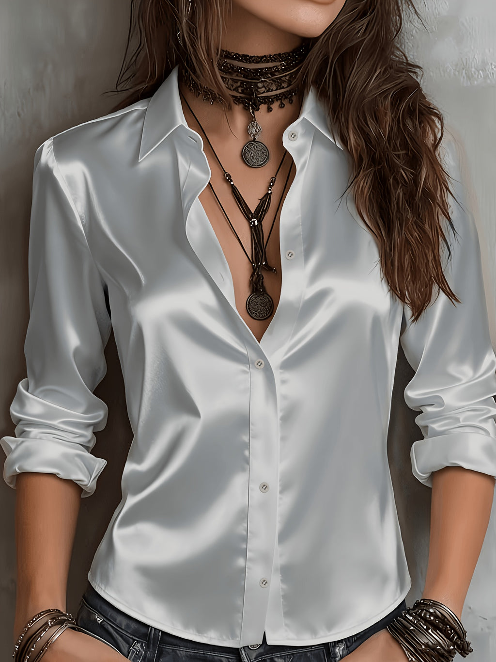 Women's Satin Button-Up Shirt