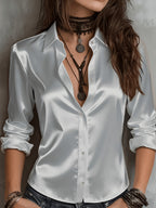 Women's Satin Button-Up Shirt