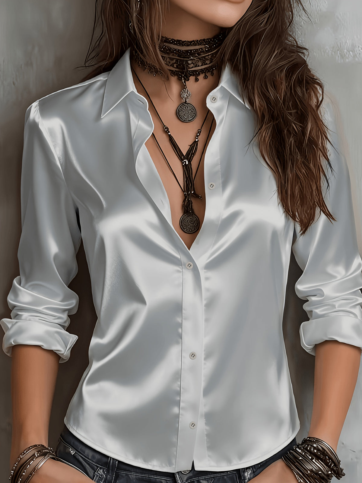 Women's Satin Button-Up Shirt