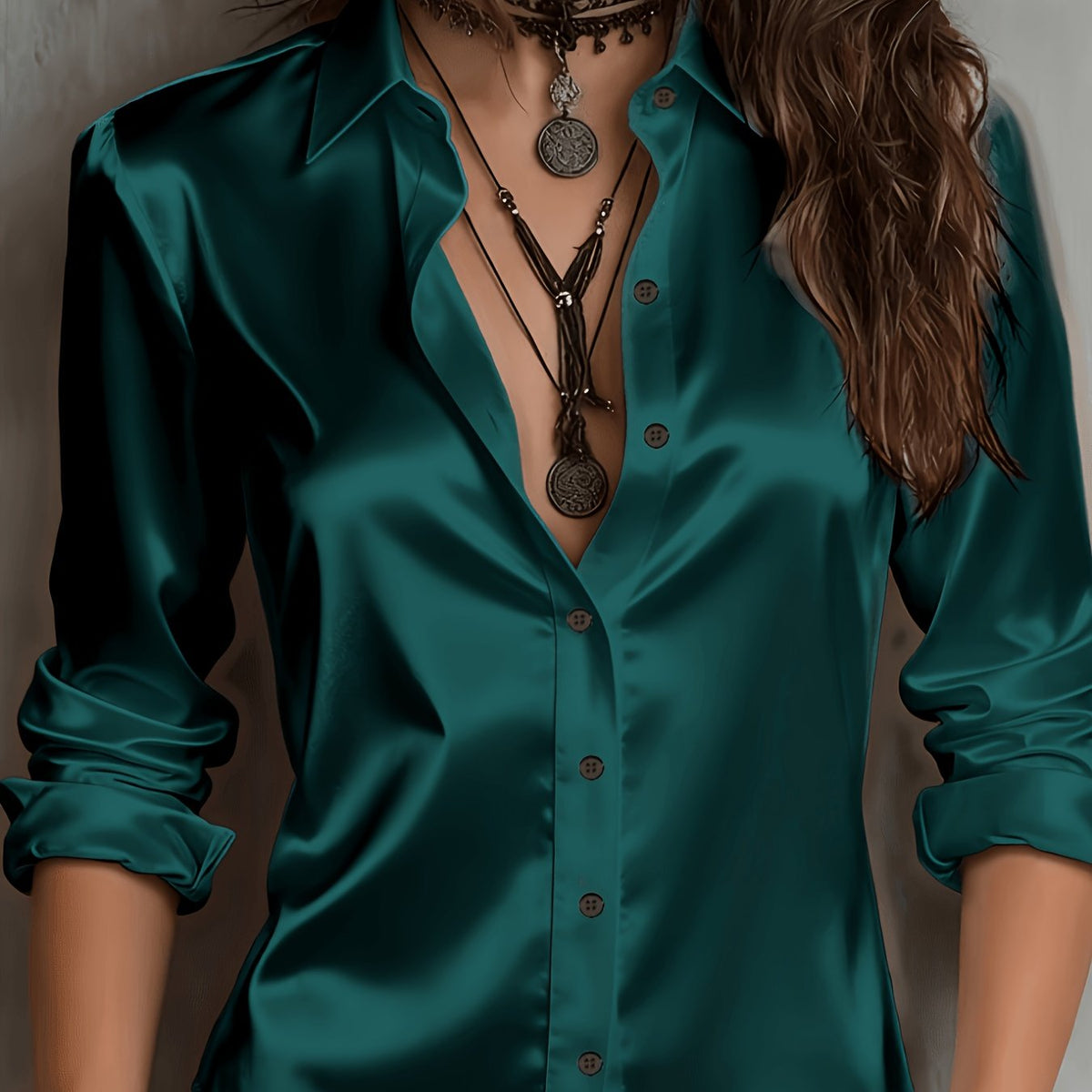 Women's Satin Button-Up Shirt