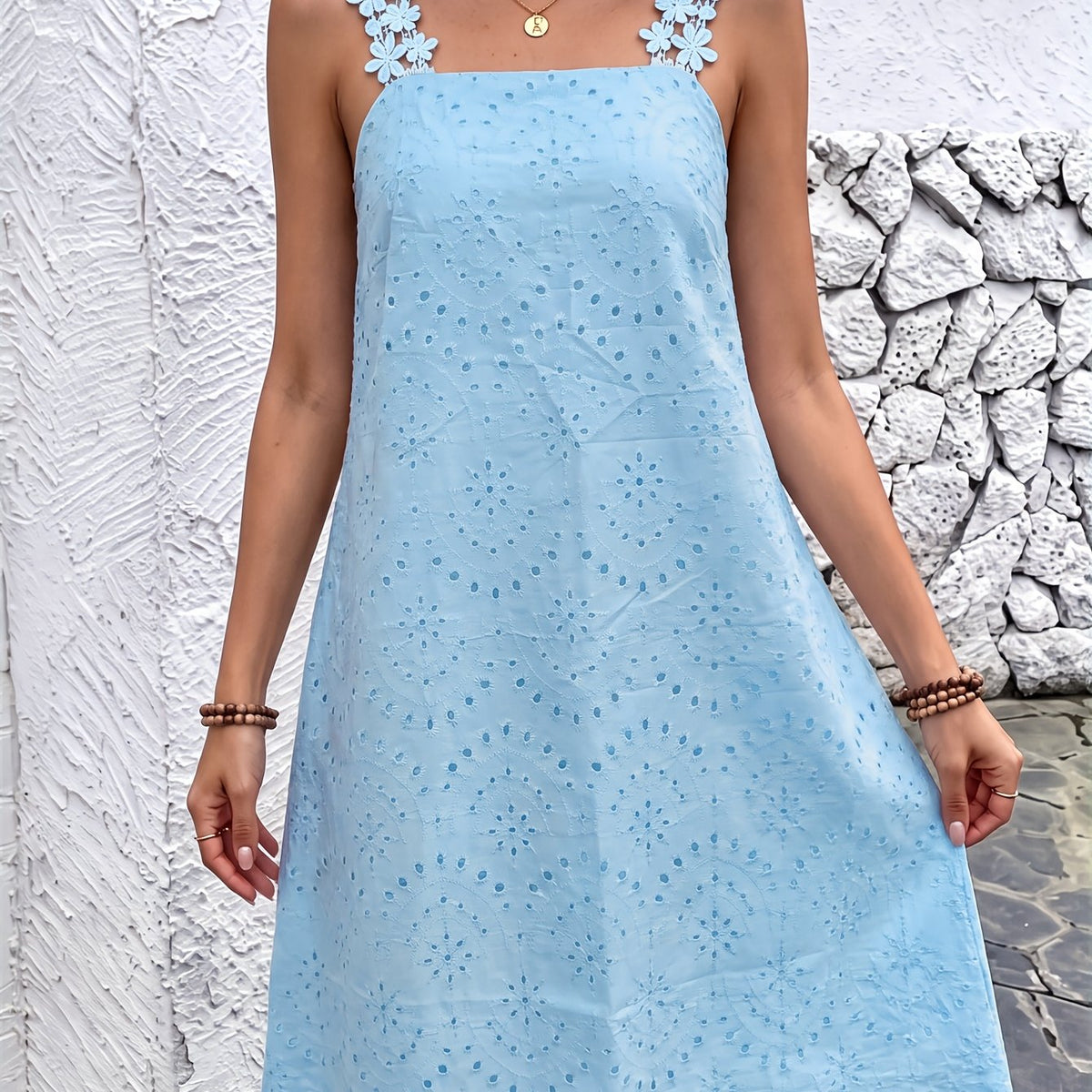 Women's Embroidered Square Neck Midi Dress