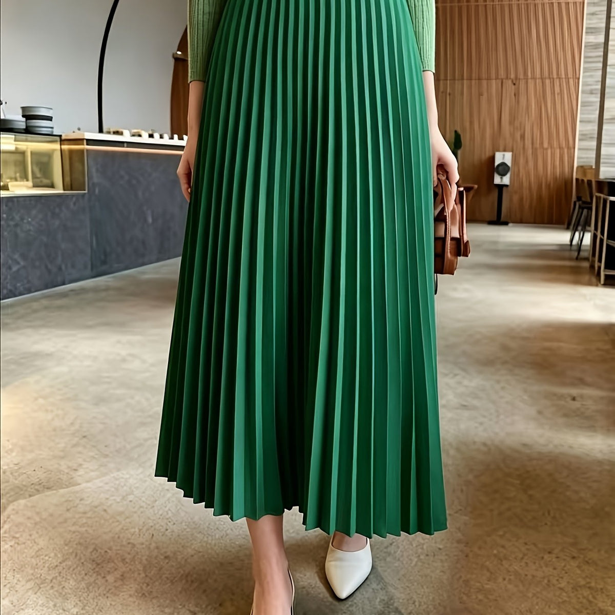Women's High-Waist Pleated Midi Skirt