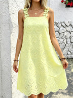 Women's Embroidered Square Neck Midi Dress