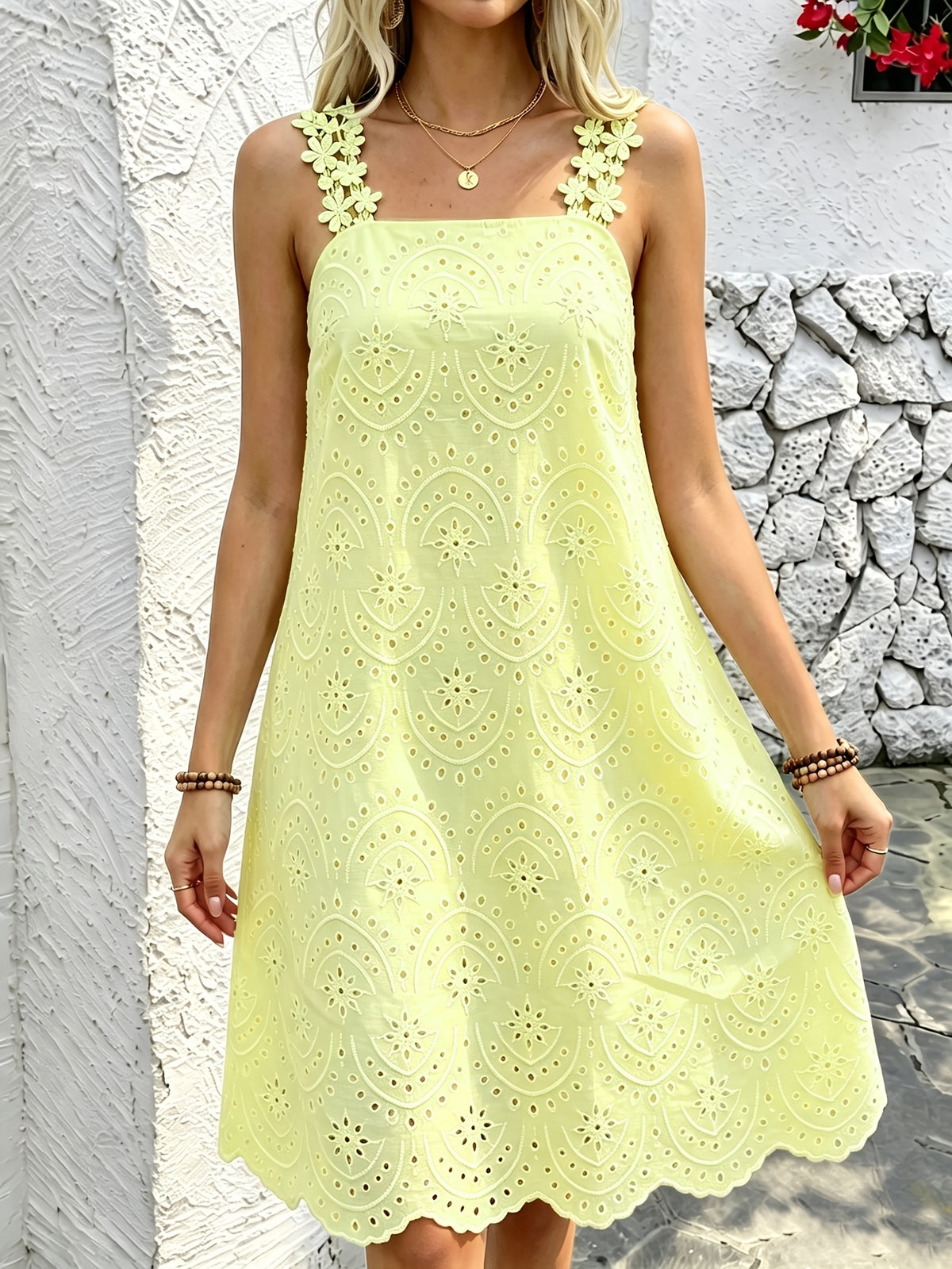 Women's Embroidered Square Neck Midi Dress