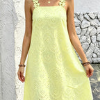 Women's Embroidered Square Neck Midi Dress
