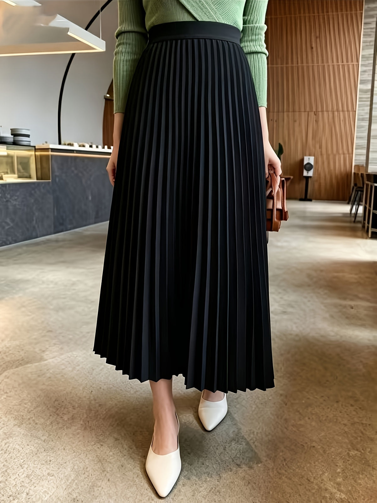 Women's High-Waist Pleated Midi Skirt