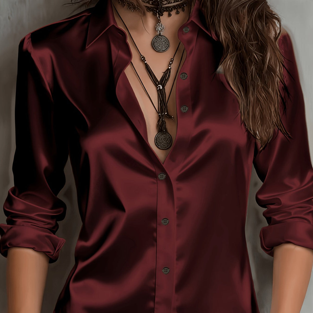 Women's Satin Button-Up Shirt