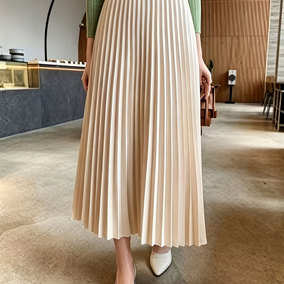 Women's High-Waist Pleated Midi Skirt