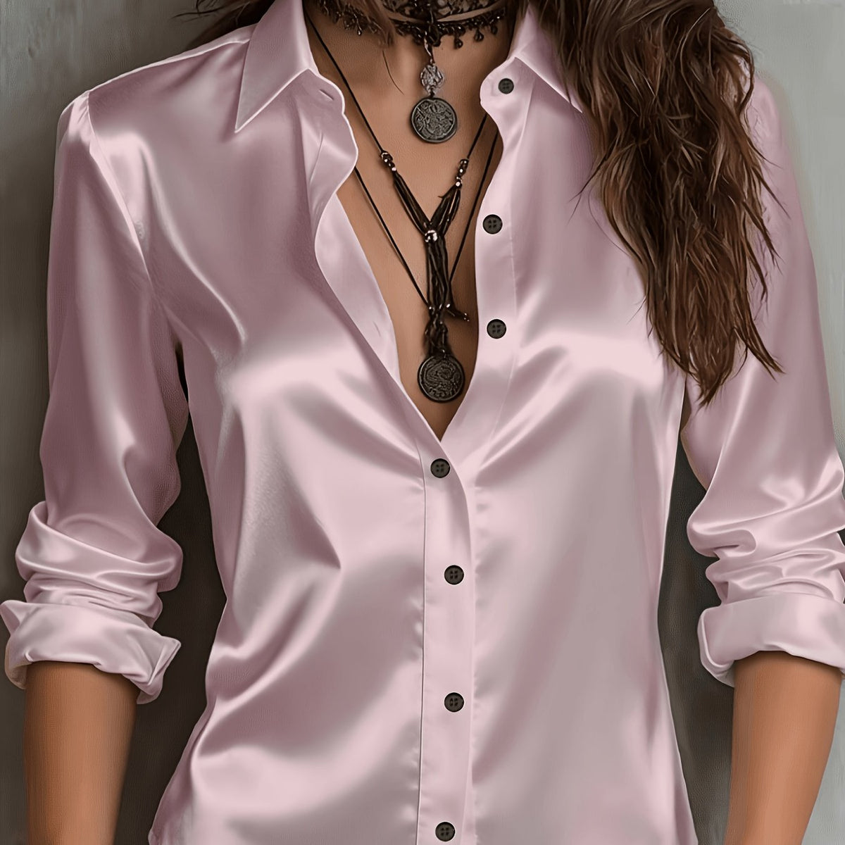 Women's Satin Button-Up Shirt