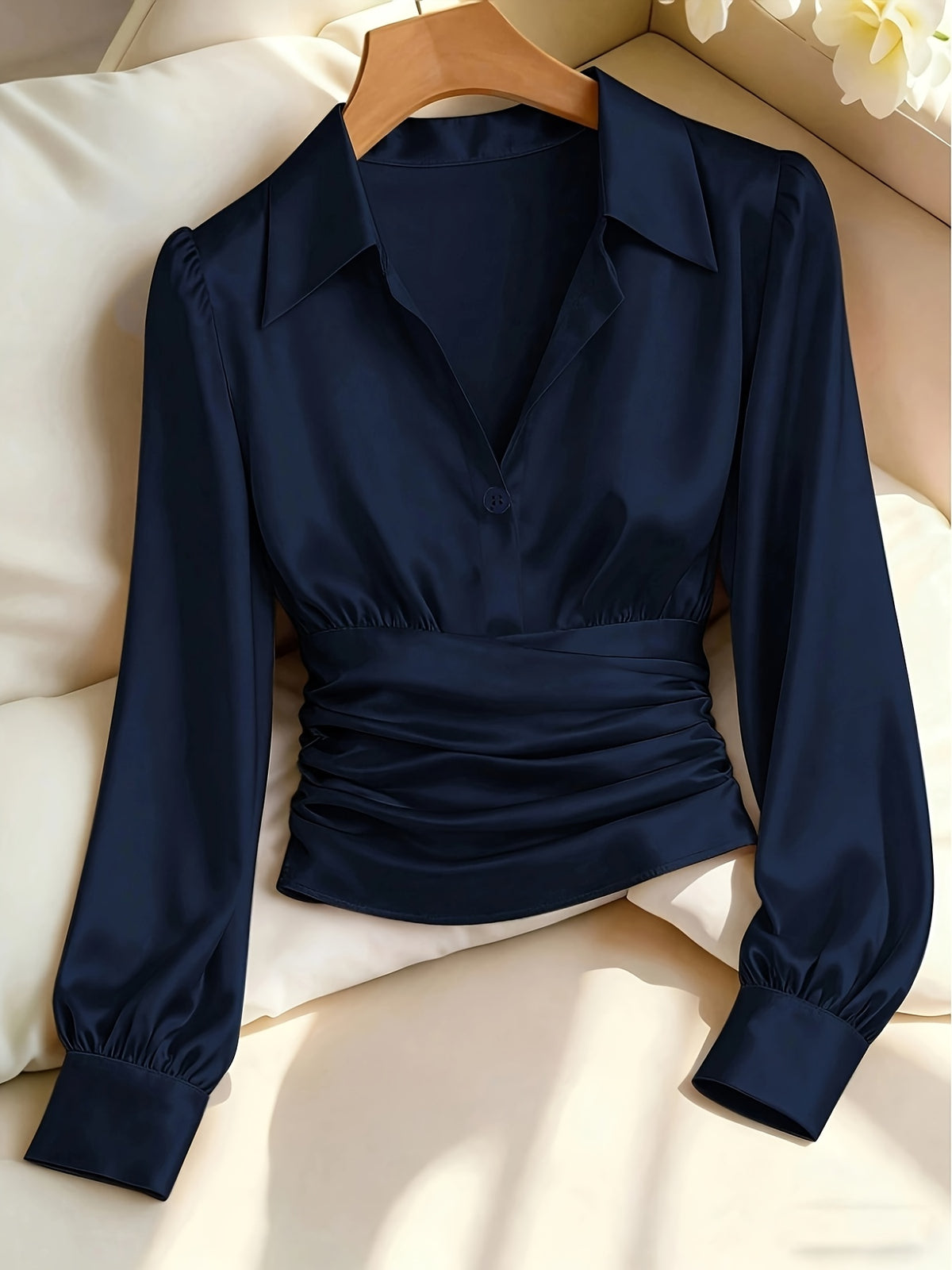 Women's Ruched Waist Long Sleeve Top