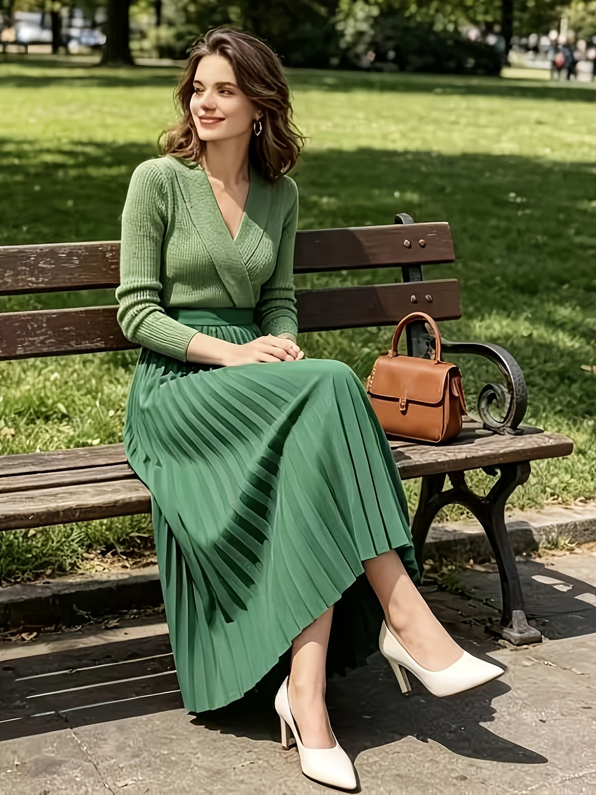 Women's High-Waist Pleated Midi Skirt