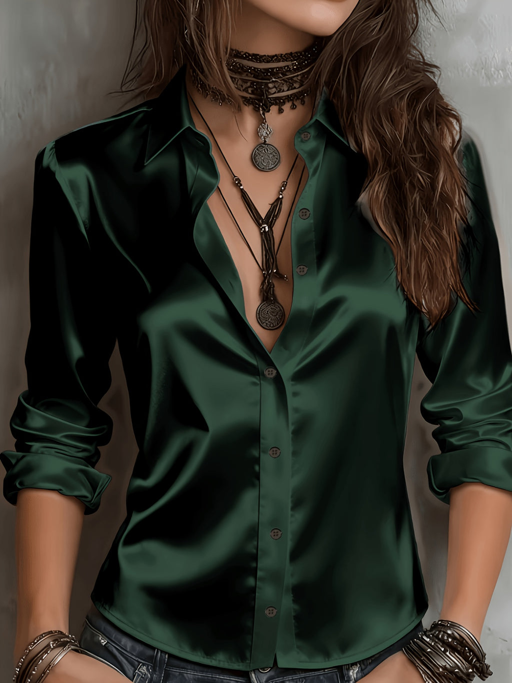 Women's Satin Button-Up Shirt