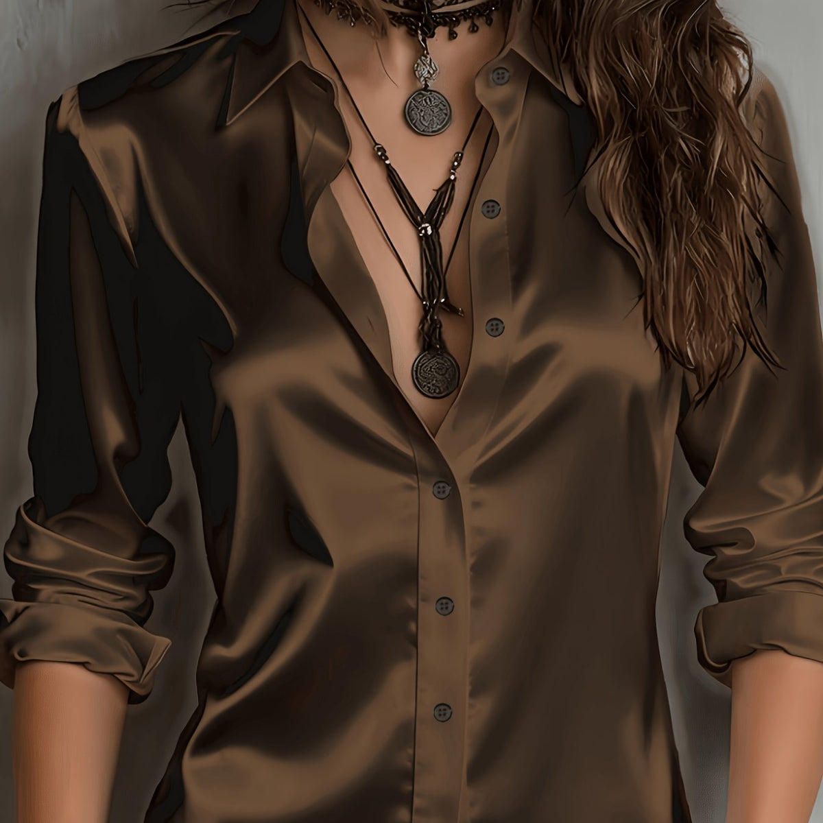 Women's Satin Button-Up Shirt