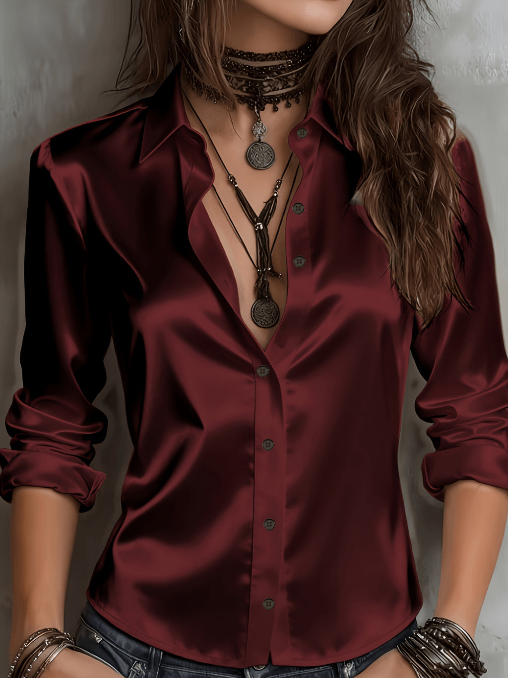 Women's Satin Button-Up Shirt
