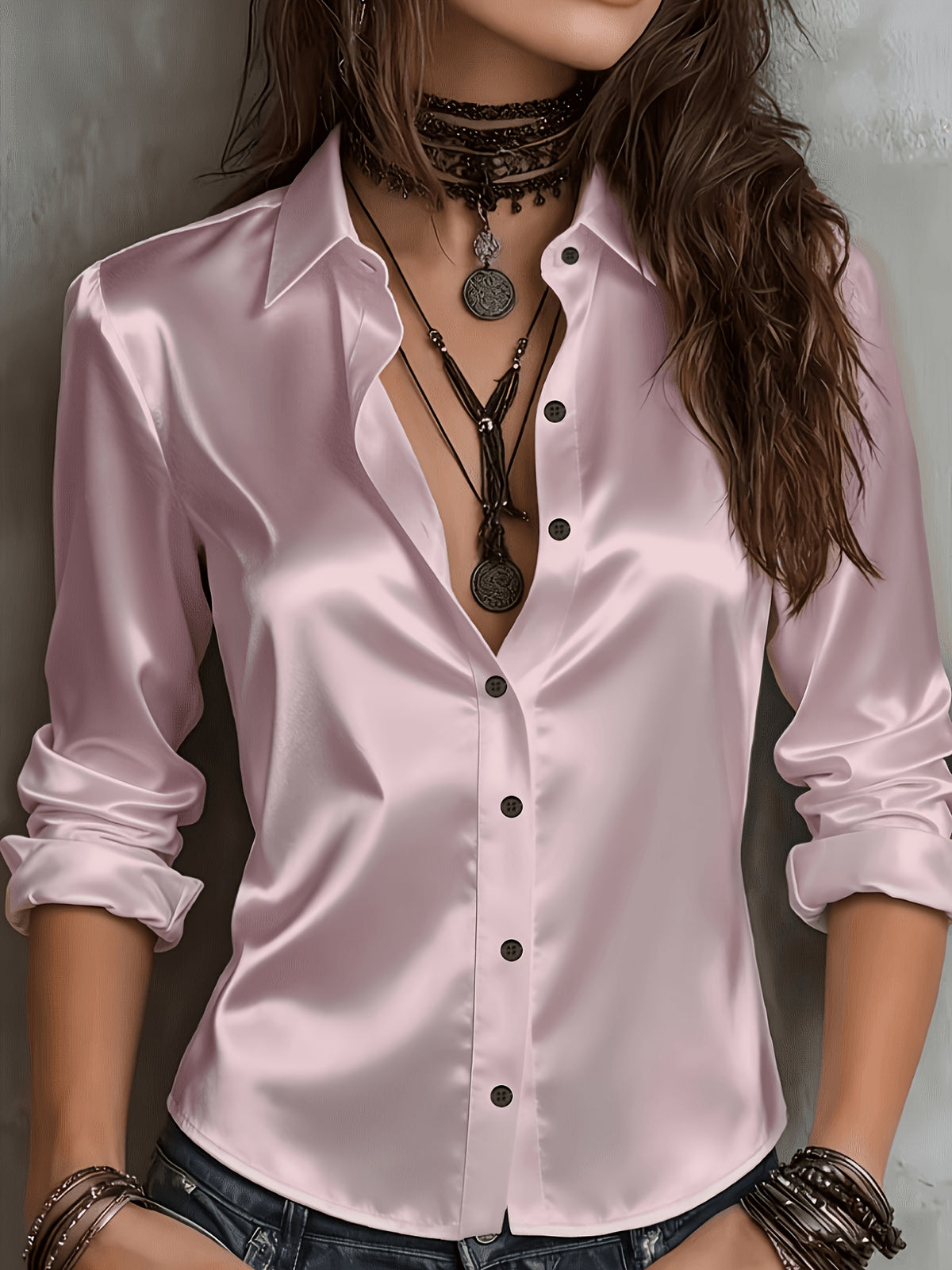 Women's Satin Button-Up Shirt