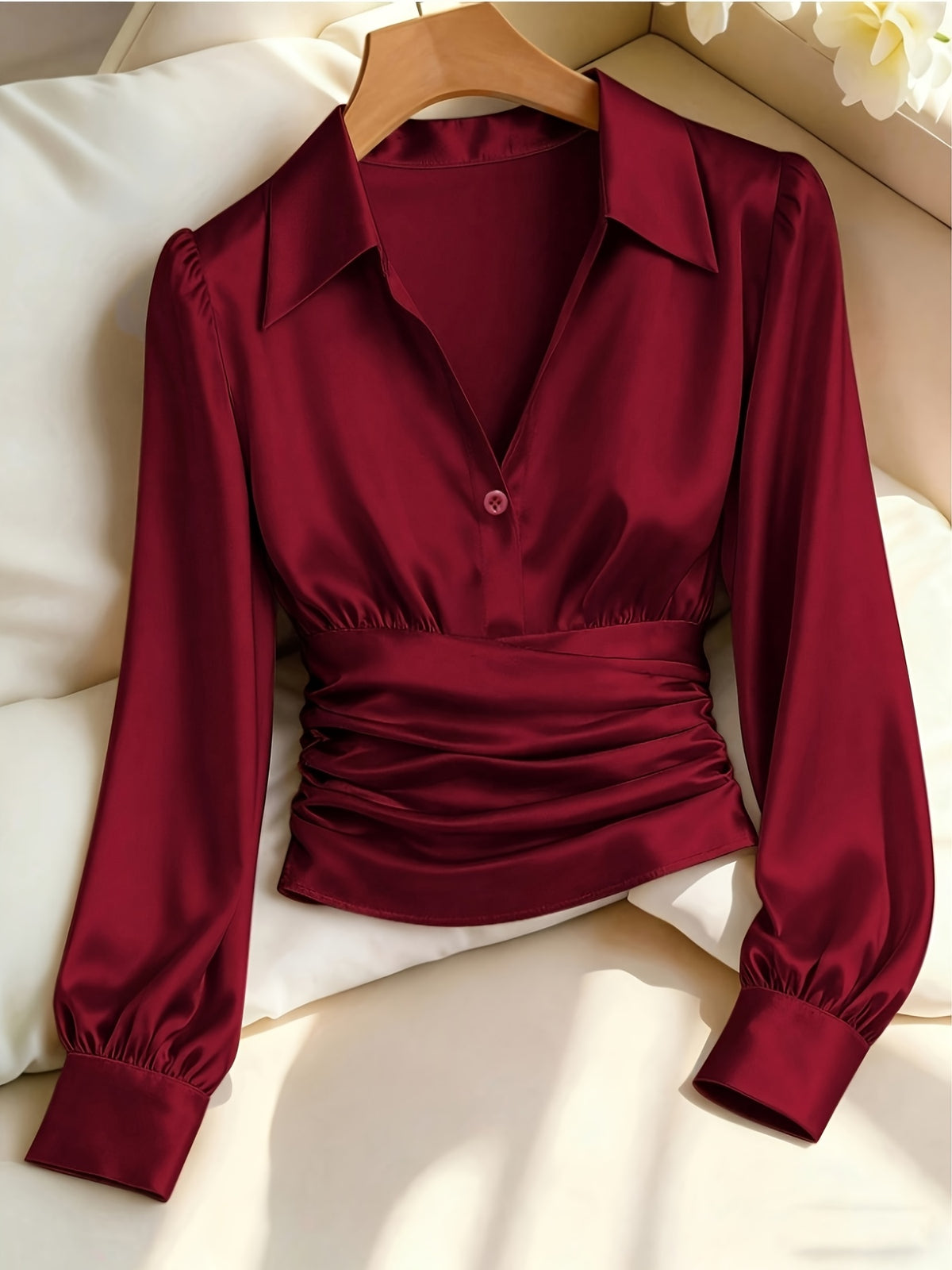 Women's Ruched Waist Long Sleeve Top