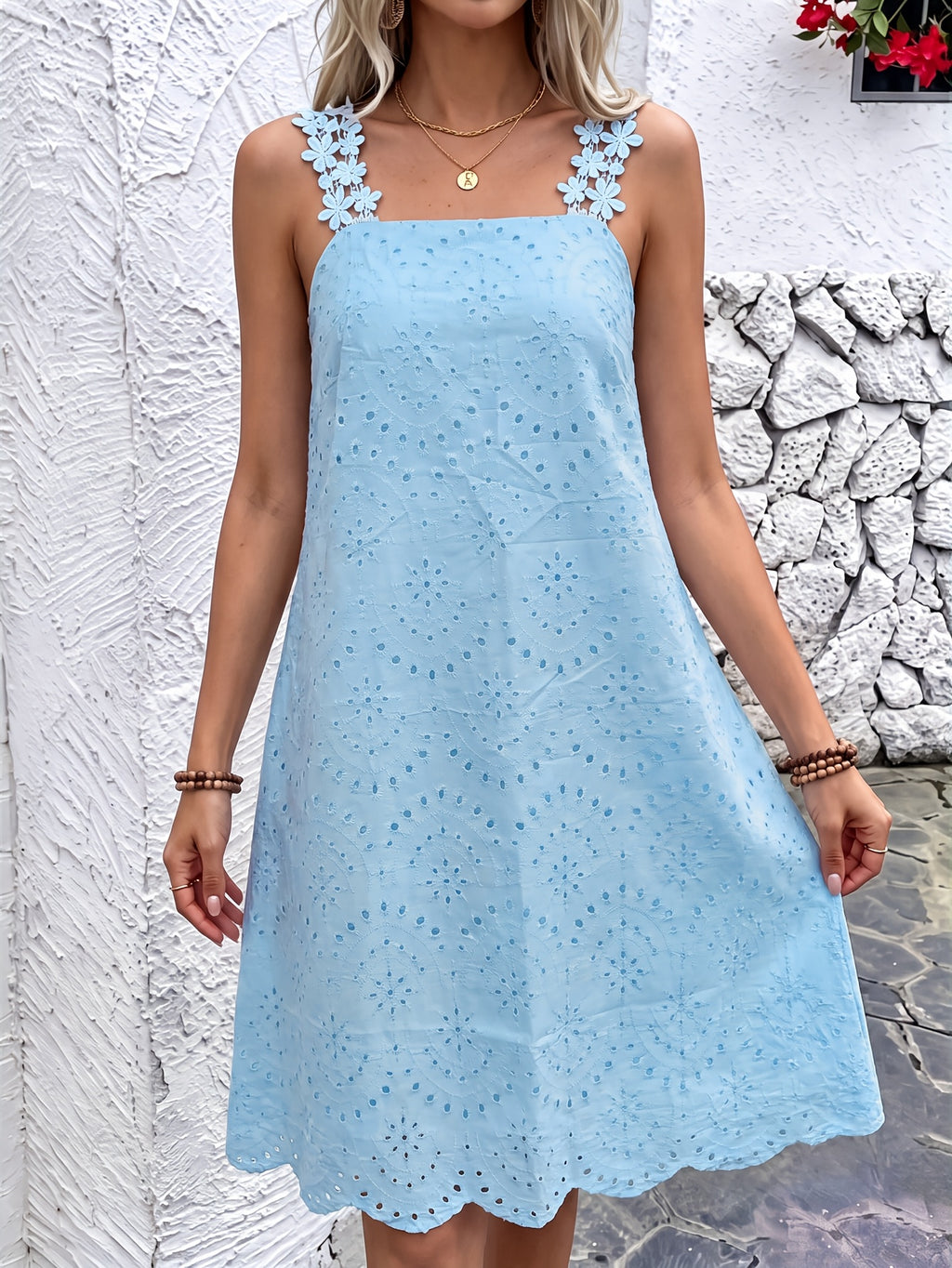Women's Embroidered Square Neck Midi Dress