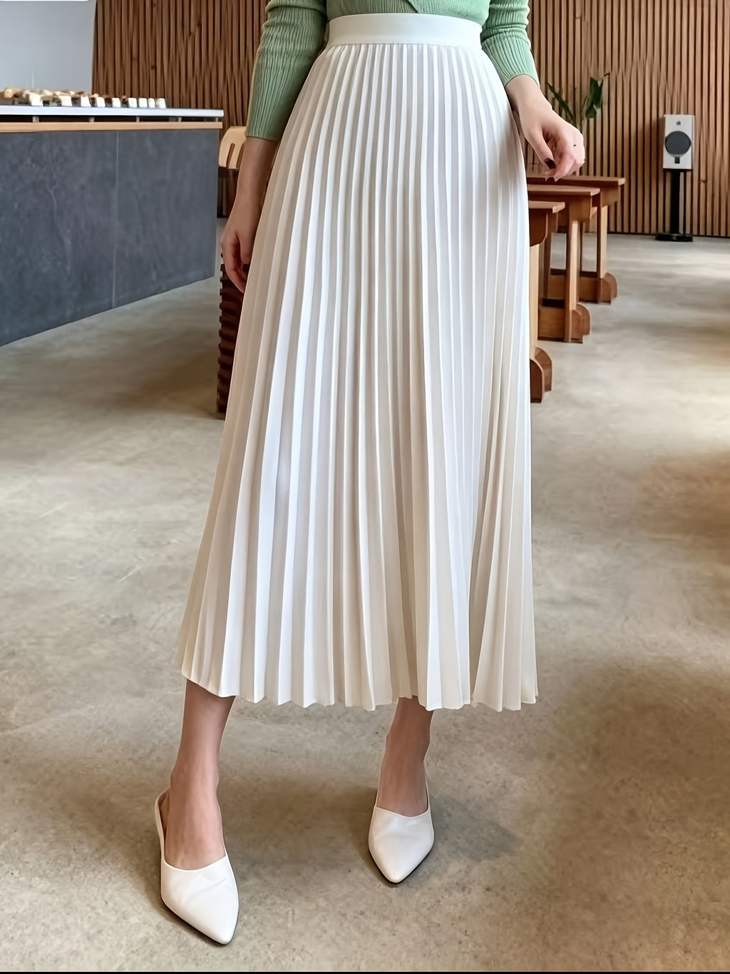 Women's High-Waist Pleated Midi Skirt