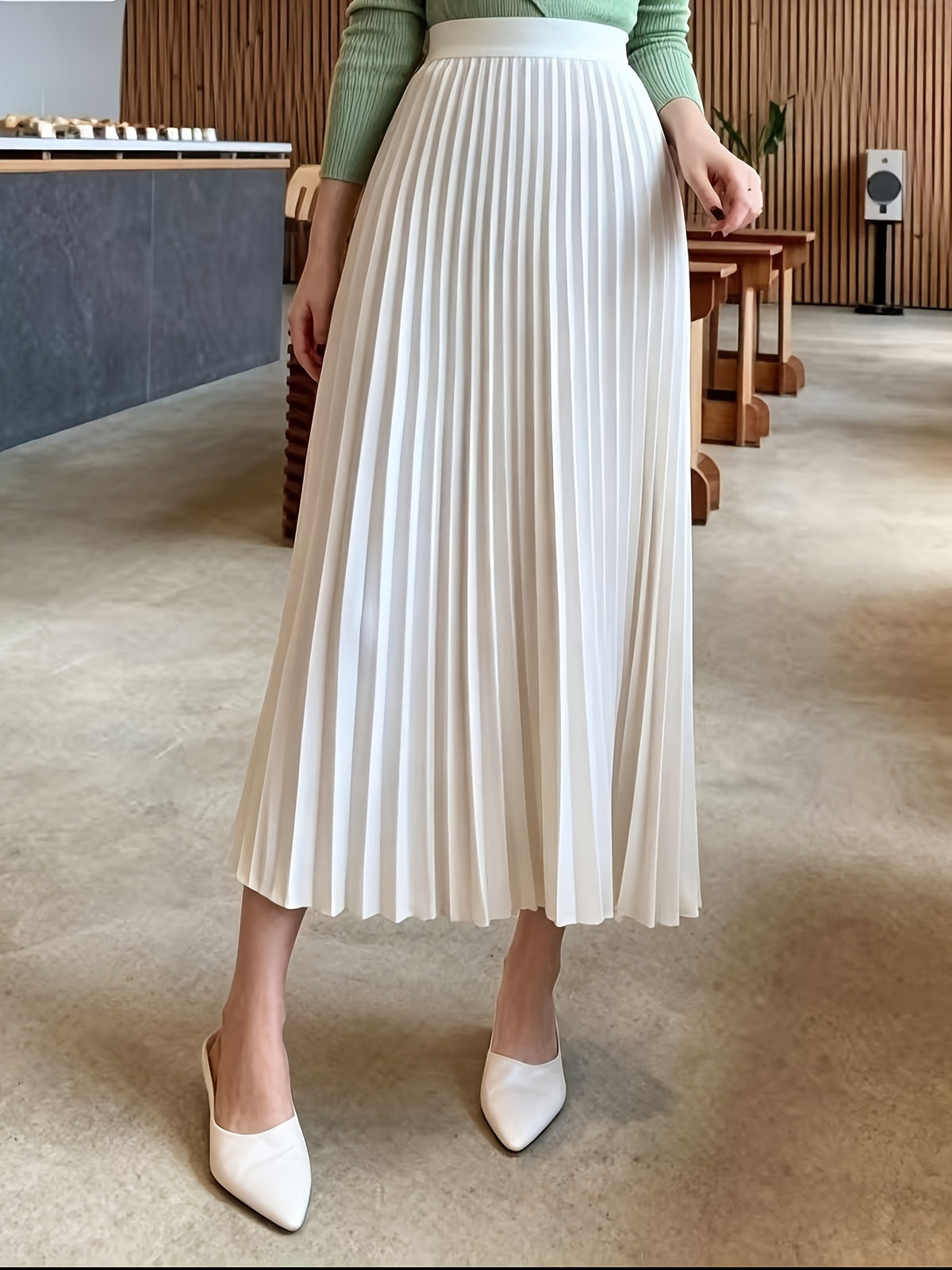 Women's High-Waist Pleated Midi Skirt