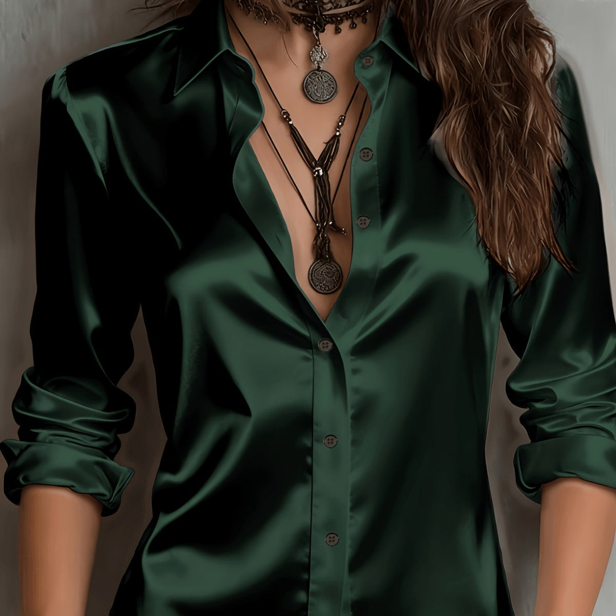 Women's Satin Button-Up Shirt