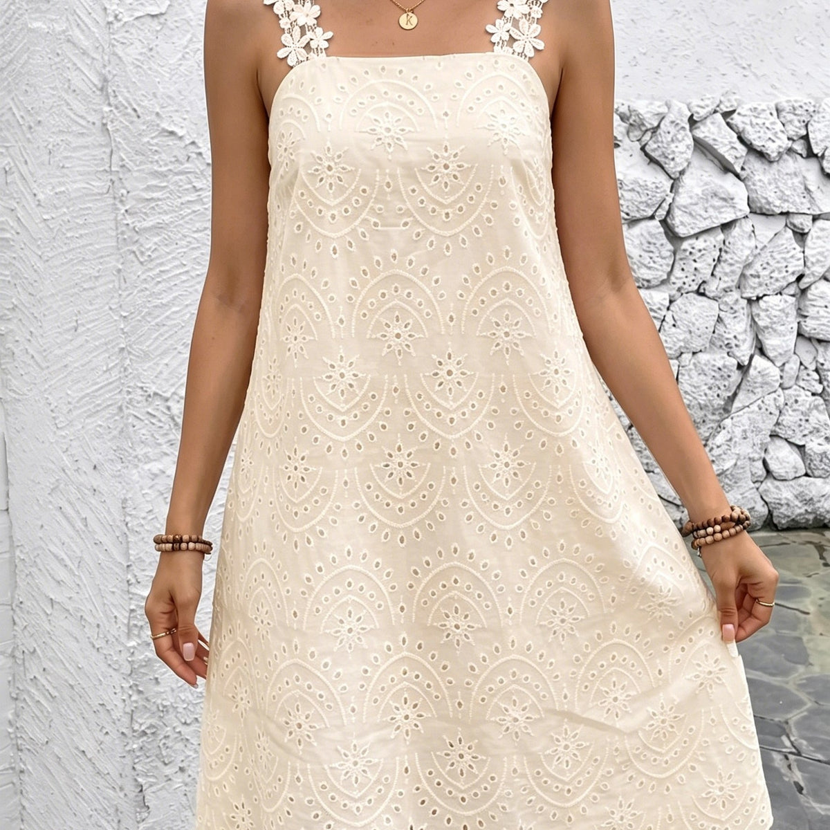 Women's Embroidered Square Neck Midi Dress