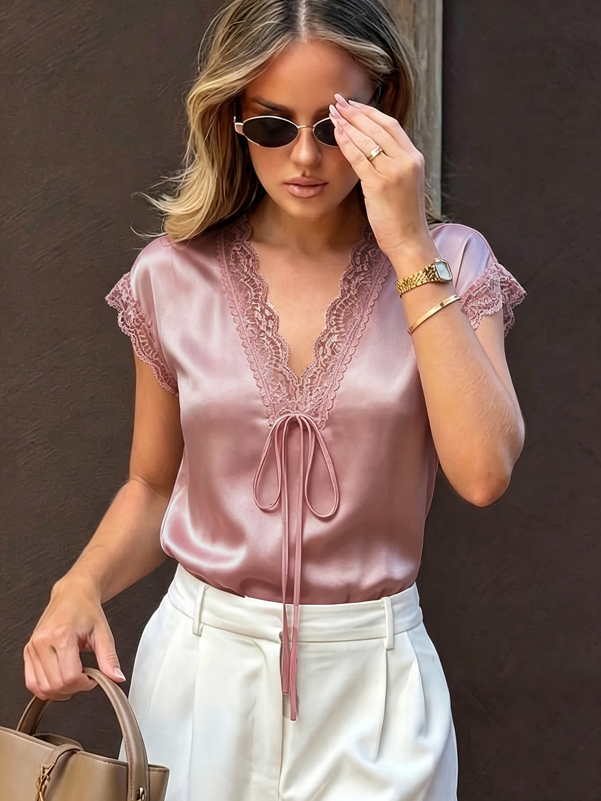Women's Lace Detail V-Neck Top