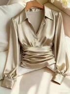 Women's Ruched Waist Long Sleeve Top