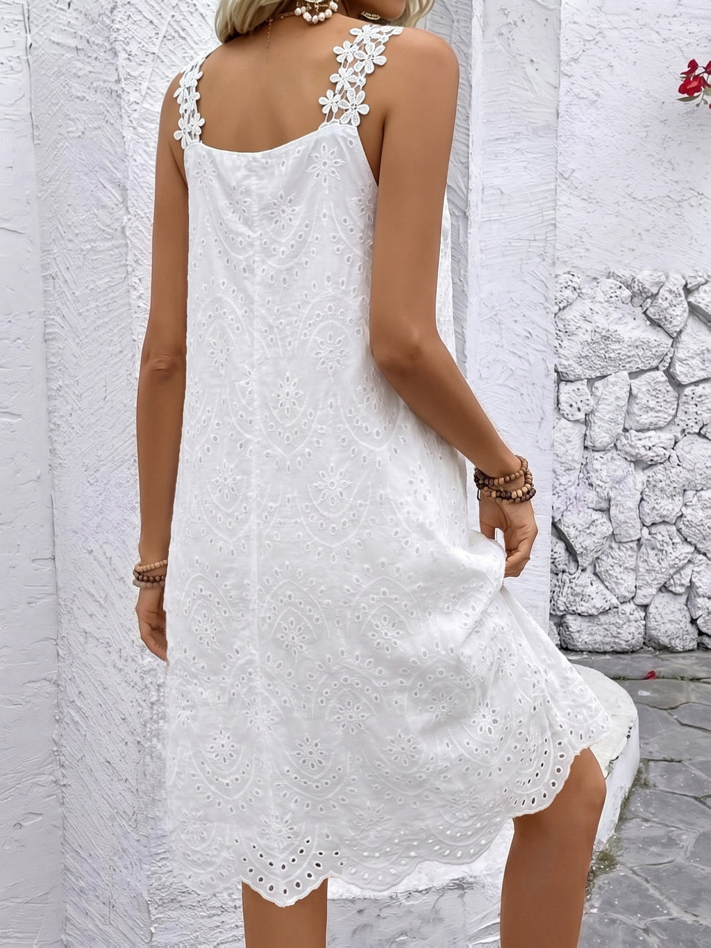 Women's Embroidered Square Neck Midi Dress