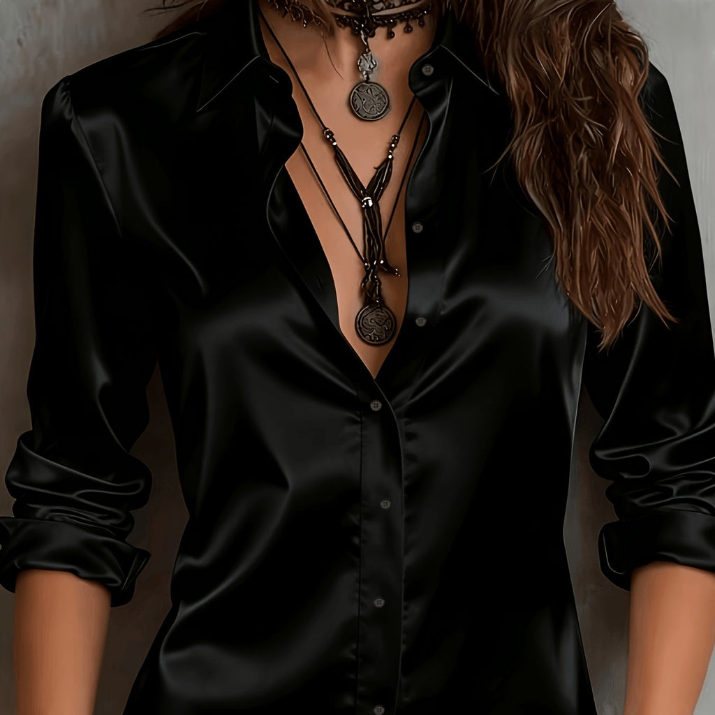 Women's Satin Button-Up Shirt